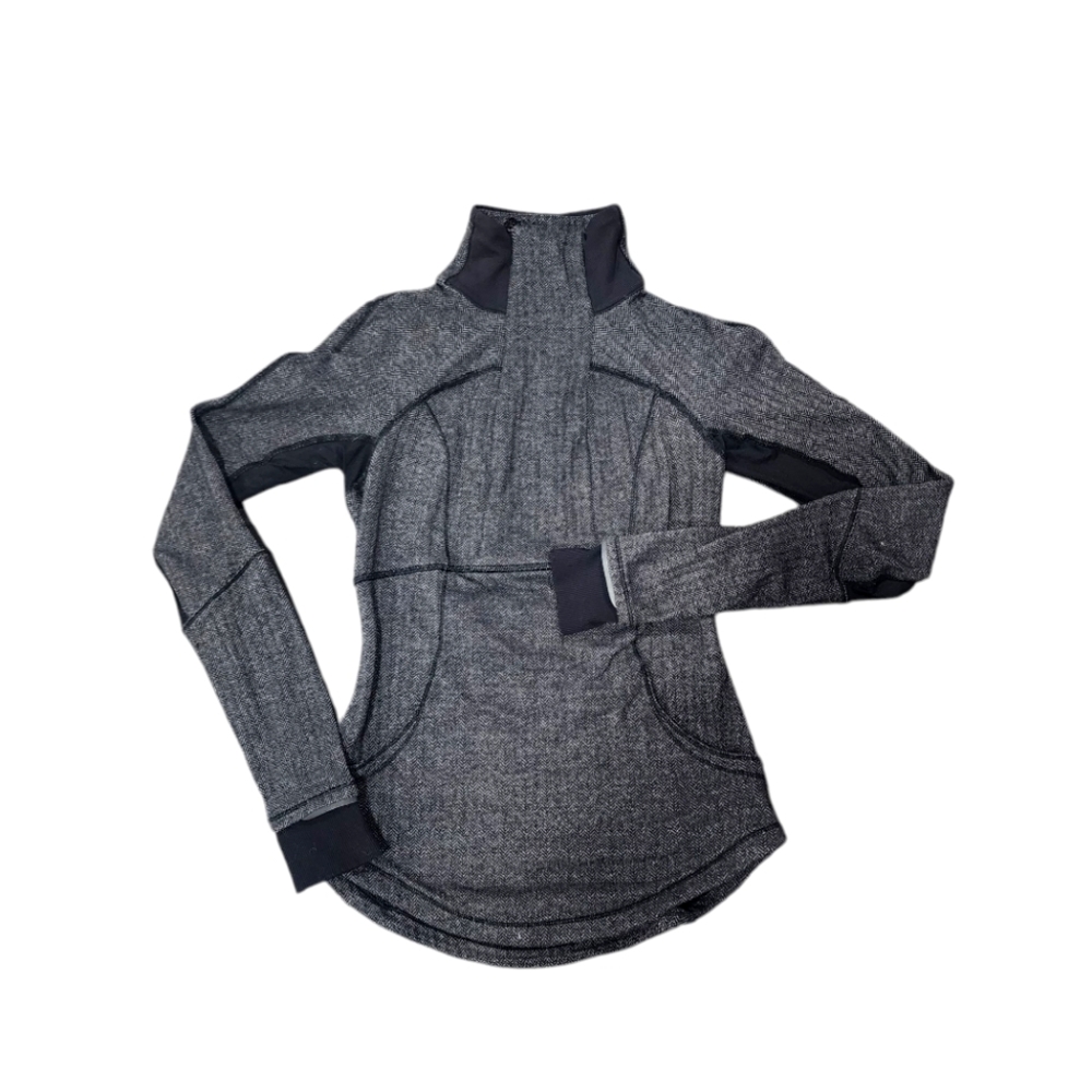Lululemon Base Runner 1/2 Zip Heathered Herringbone Heathered Black 2